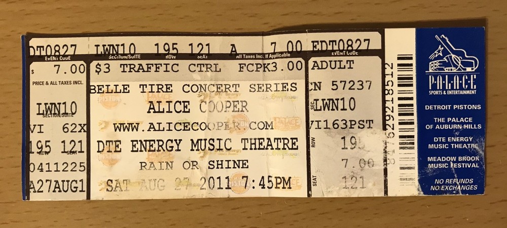 2011 ALICE COOPER / ACE FREHLEY DETROIT CONCERT TICKET STUB NO MORE MR. NICE GUY