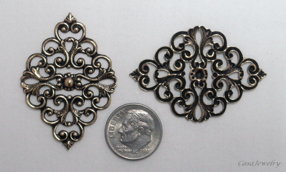 #3448 ANTIQUED GOLD OPEN FILIGREE COMPONENT - 2 Pc Lot