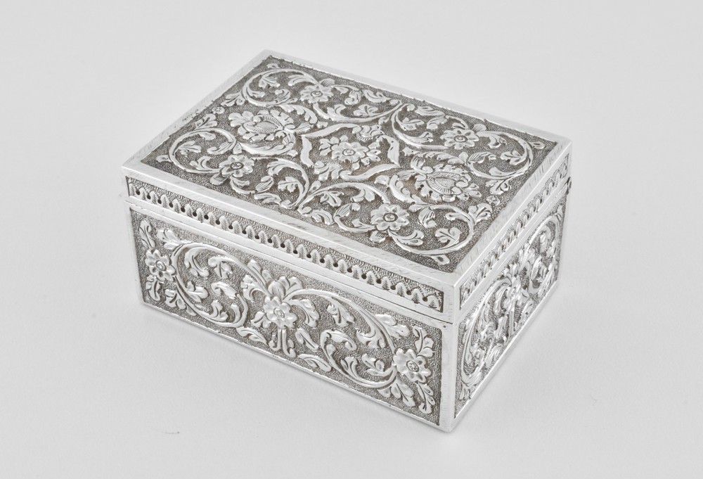 Antique Anglo Indian Solid Silver Hinged Box, Kashmir, c1900