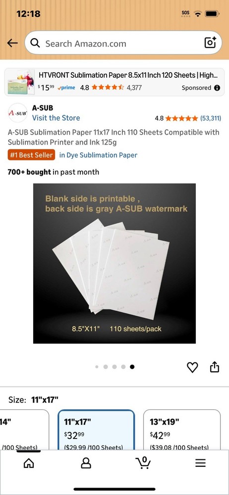 Sublimation paper ECO 11”x17” 100 Sheets