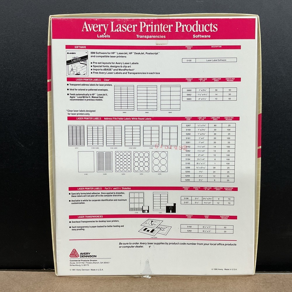 Avery Laser Printer Labels 1 1/3” X 4” Permanent Self-Adhesive - Open Box