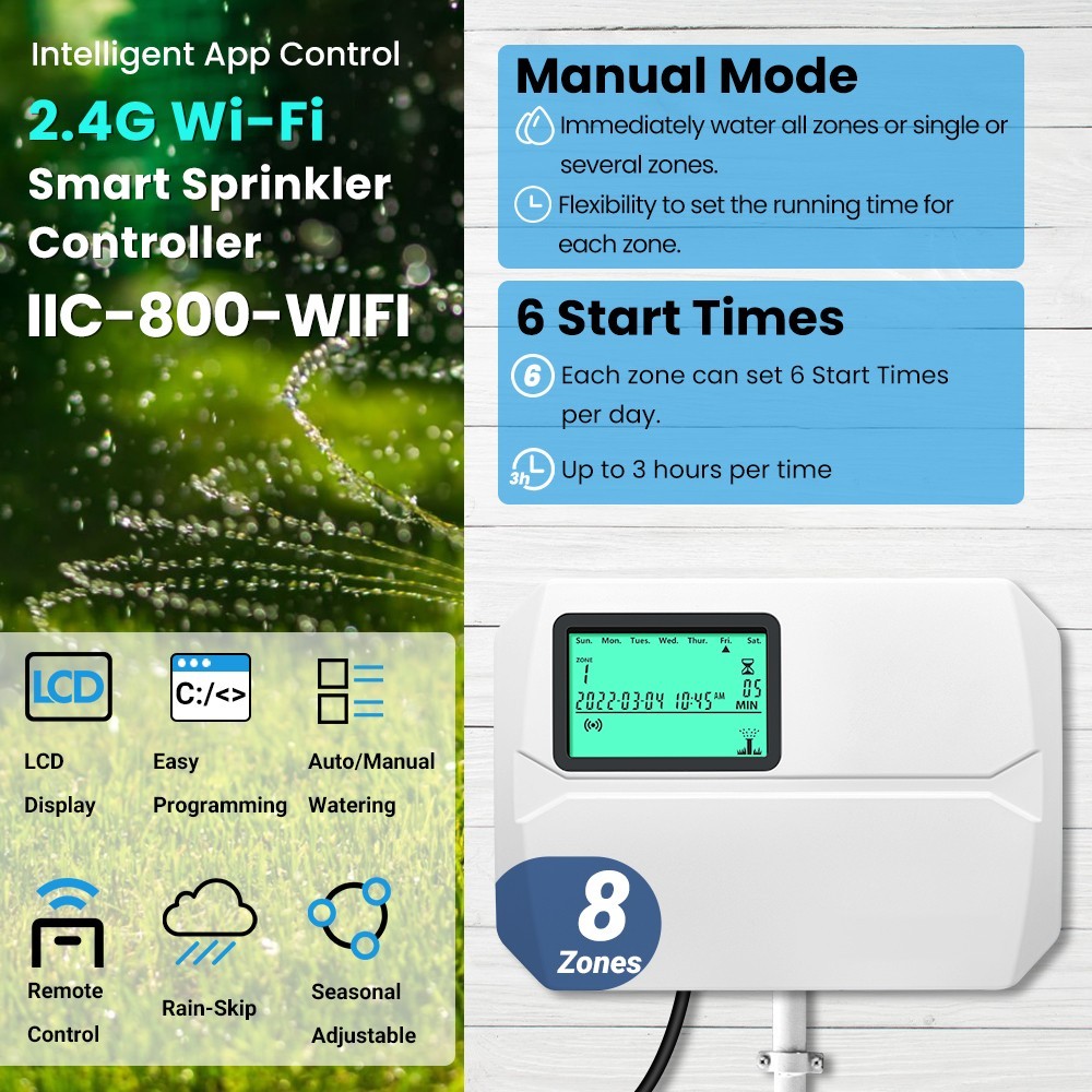 INKBIRD 8-Zone Lawn Sprinkler Controller System Watering Control 4 Cyclic Option