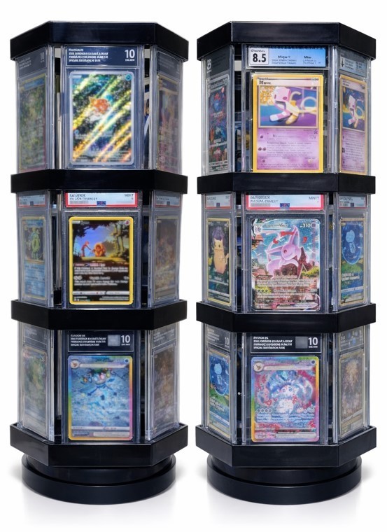 Graded Trading Card Display Case USB Rotating 18 PSA Slabs TCG Sport Show Stand
