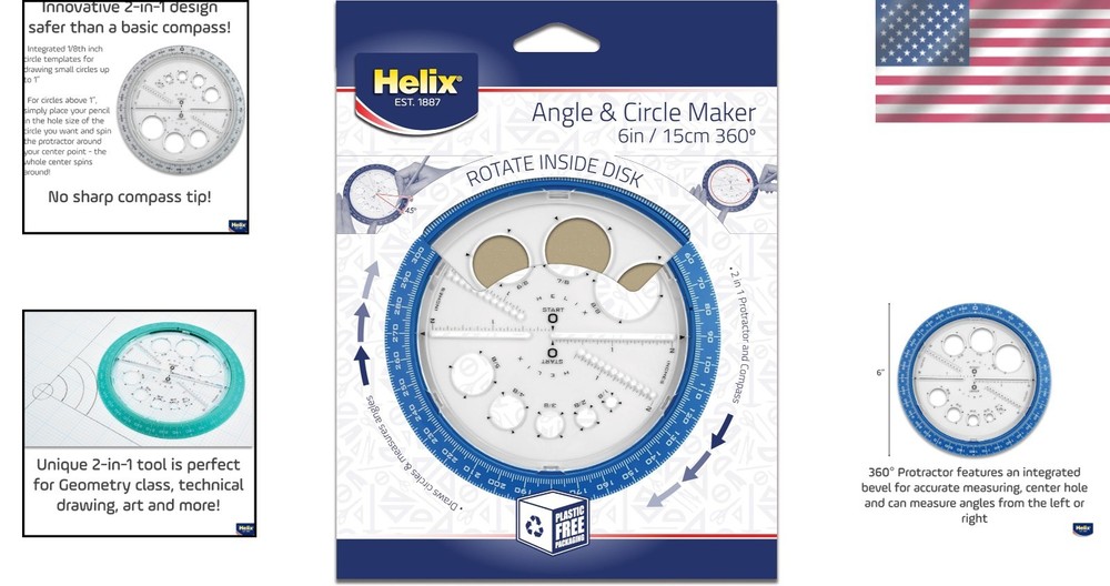 6-Inch Angle and Circle Maker - Accurate Drafting Tool with Colorful Templates