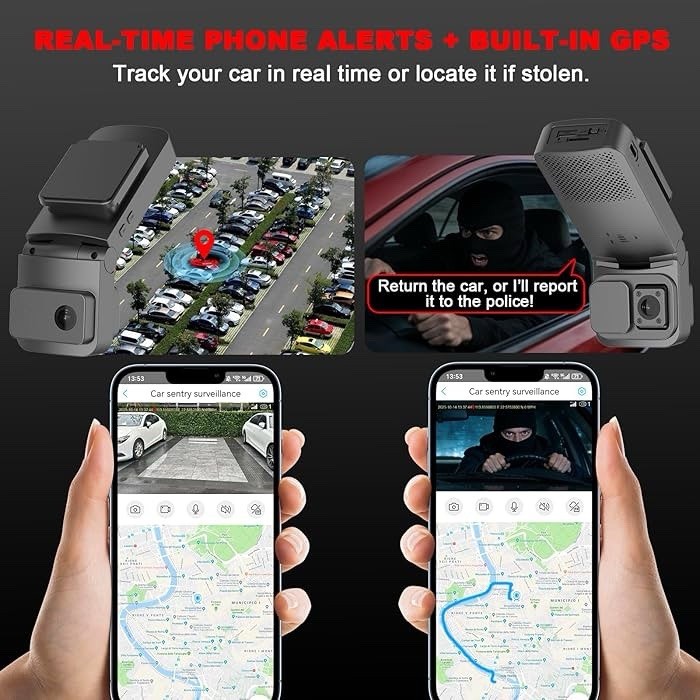 4G LTE Dash Camera with Remote View, Car Security Camera with Dual Front and Ins