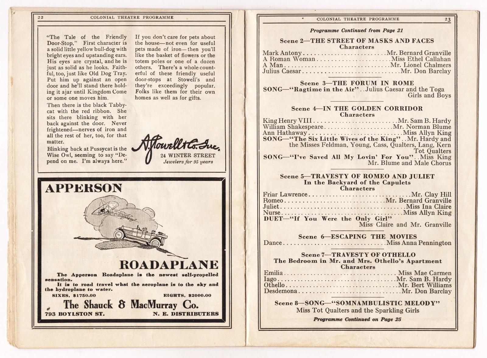 W. C. Fields "ZIEGFELD FOLLIES of 1916" Fannie Brice / Will Rogers 1916 Program