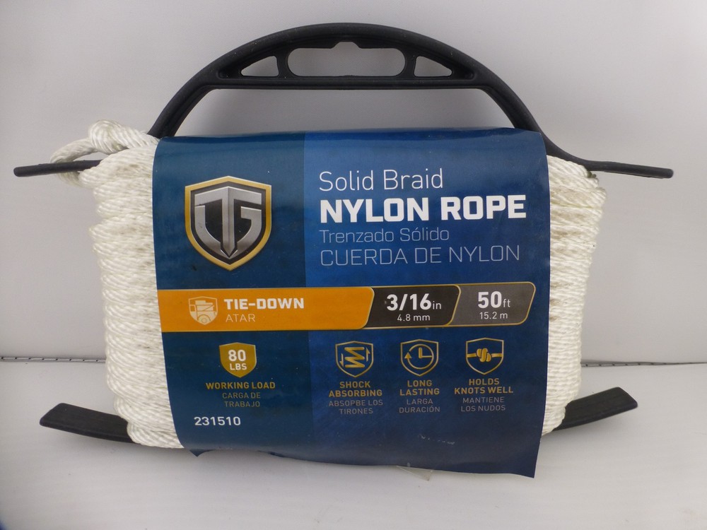 True Value Solid Braid Nylon Rope 3/16in x 50ft White Tie-Down Utility Cord R3