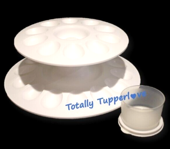Tupperware Egg-Ceptional Server Set Tiered Egg Display Tray w/ Snack Cup White