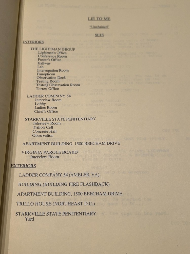ORIGINAL PRODUCTION SCRIPT LIE TO ME UNCHAINED TIM ROTH KELLI WILLIAMS