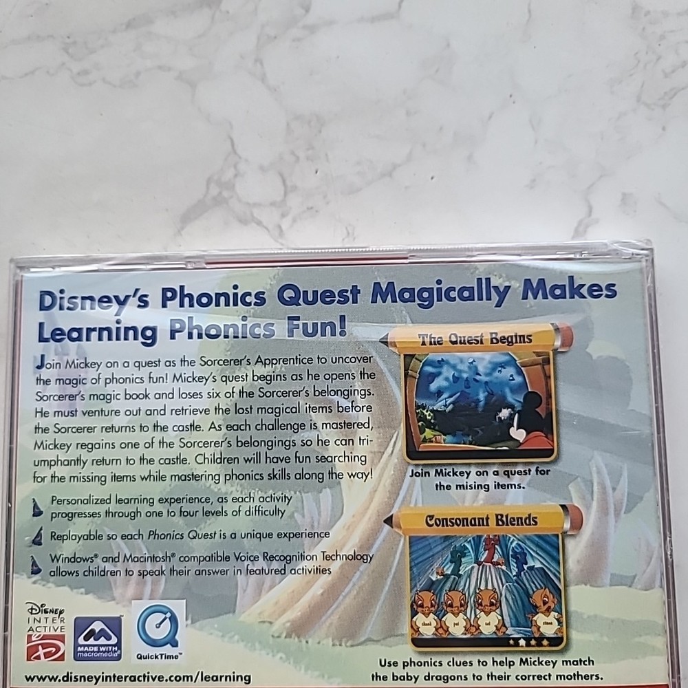 Disney Scholastic Phonics Quest Age 5-8 Windows Mac Interactive Learning NEW CD