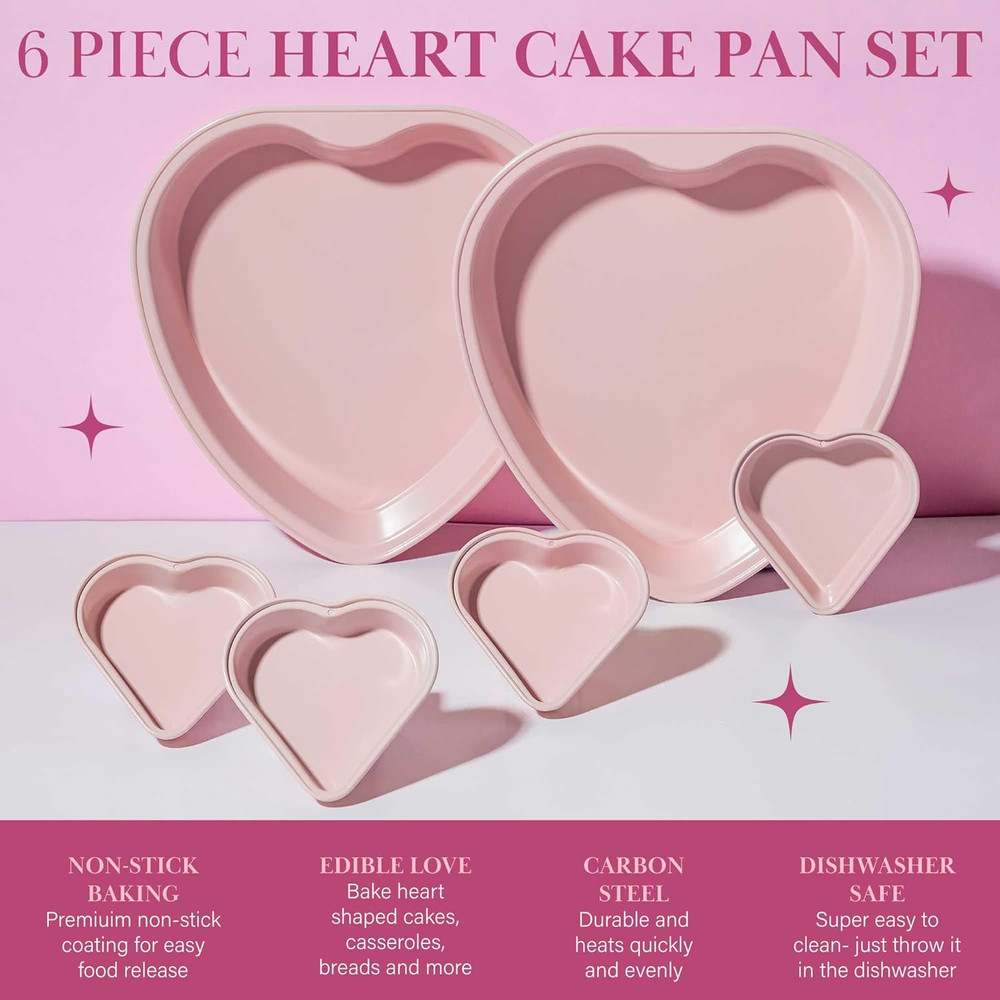 Heart Shaped Nonstick Bakeware Set, Easy Release Carbon Steel, Includes Two 9.5-