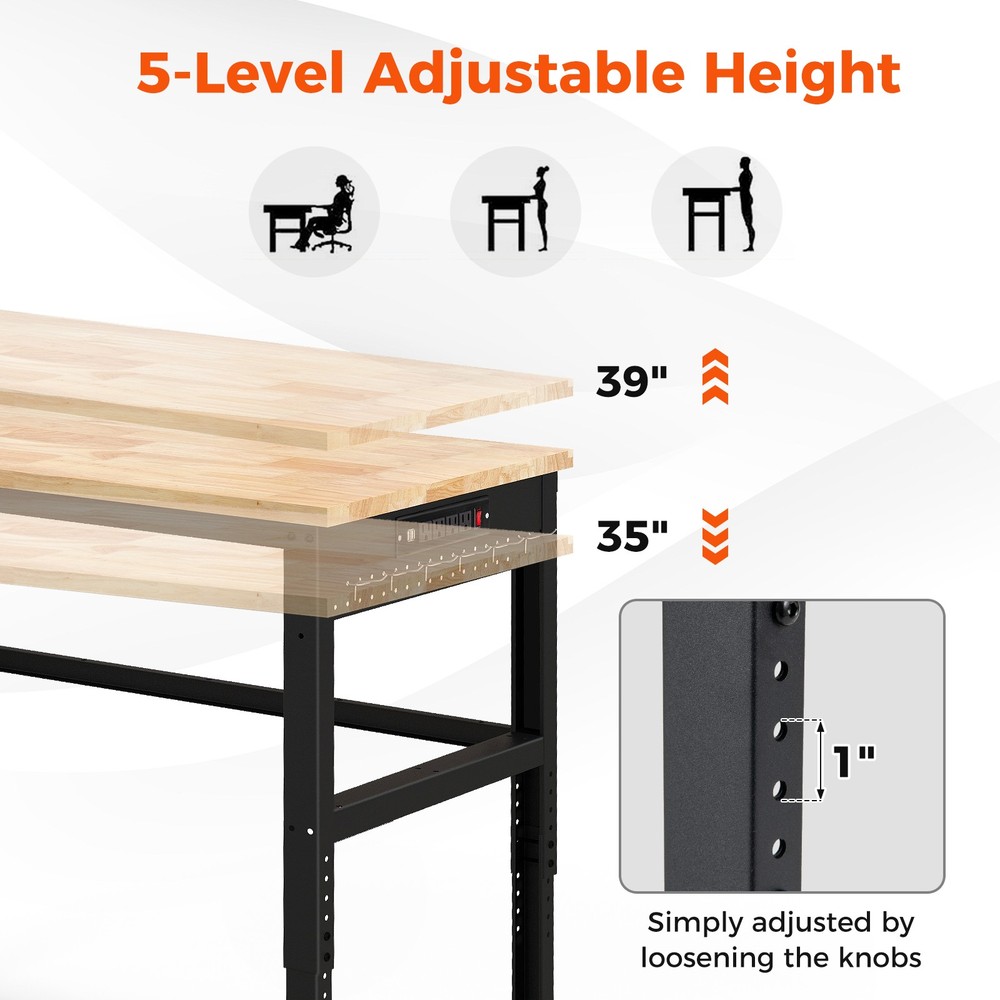 48" Adjustable Workbench Rolling Heavy-Duty Work Table w/ Power Outlet
