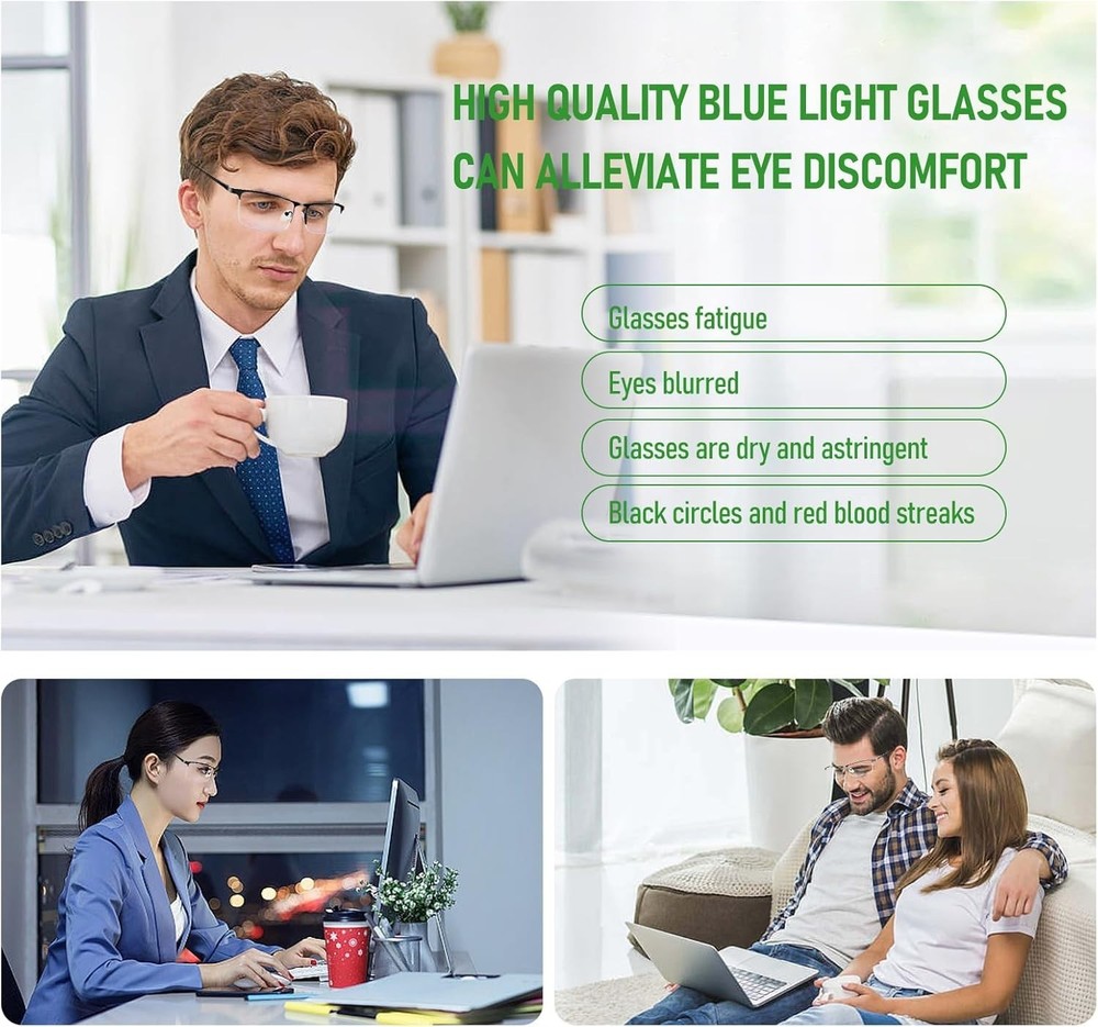 Blue Light Blocking Glasses, Lightweight Metal Half Frame Computer