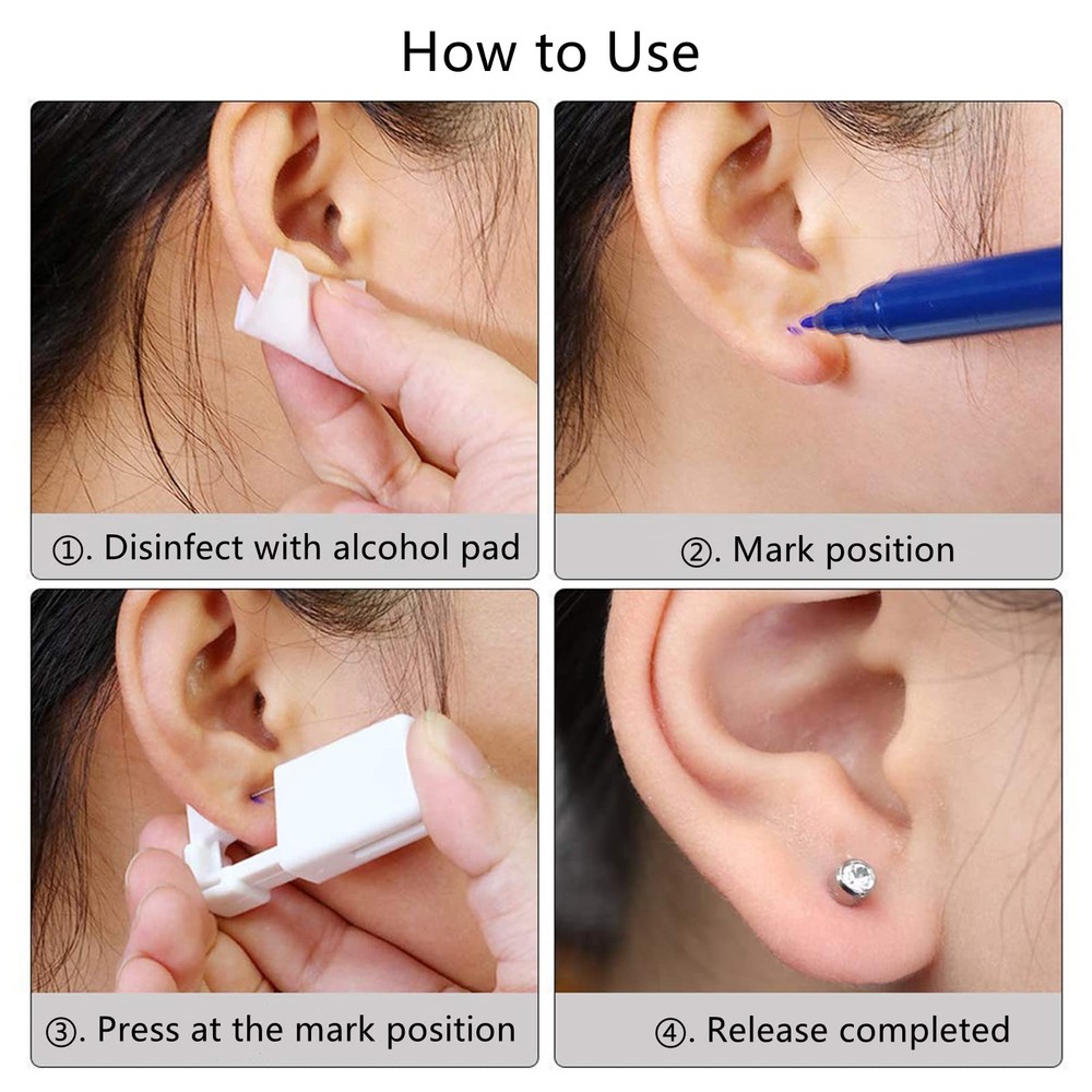 Ear Piercing Kit - 4 Pack Disposable Guns with 5mm Silver Stud Earrings