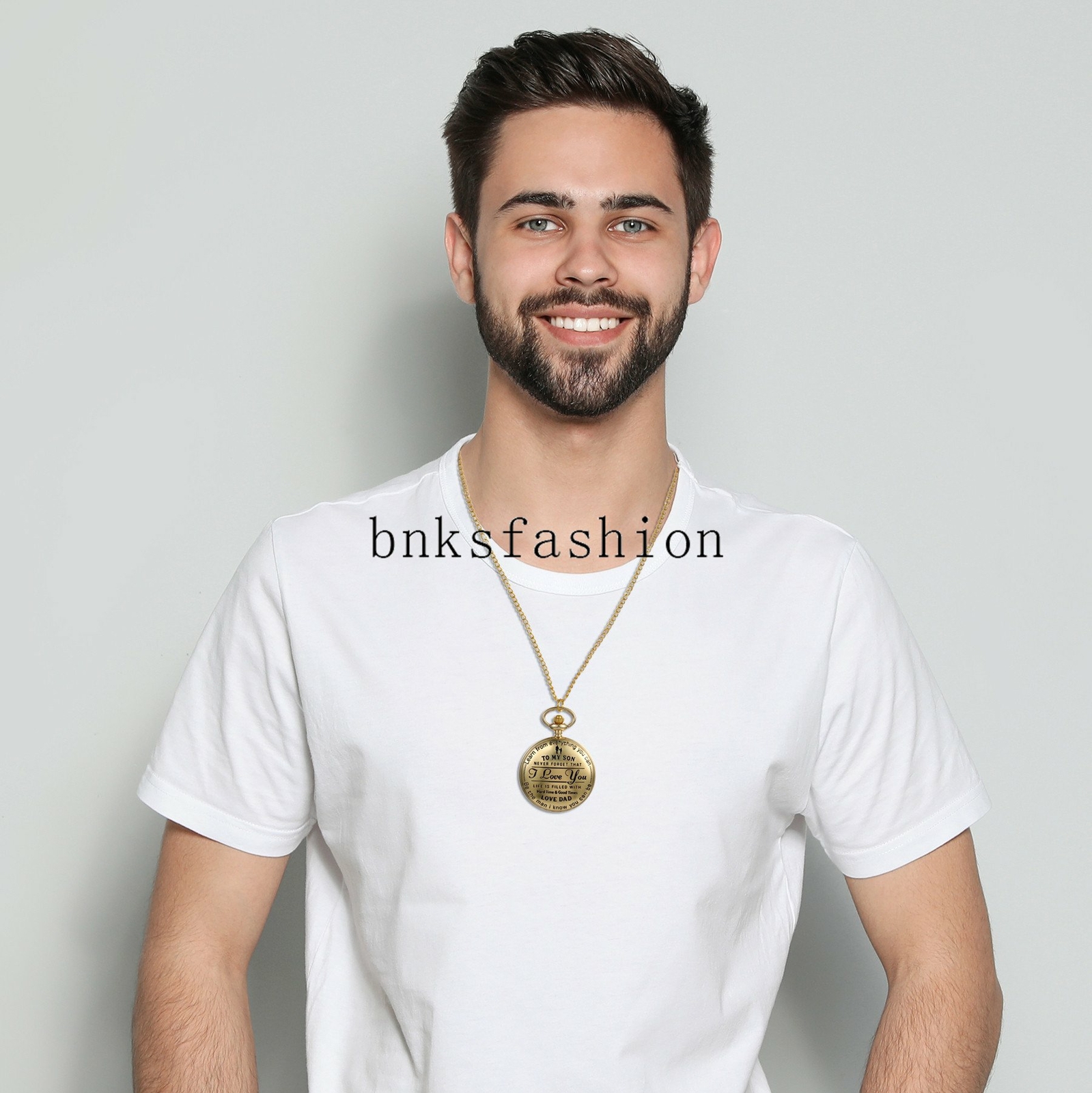 'To My Son I Love You' Quartz Analog Pocket Watch Fob Pendant Chain Gift for Son