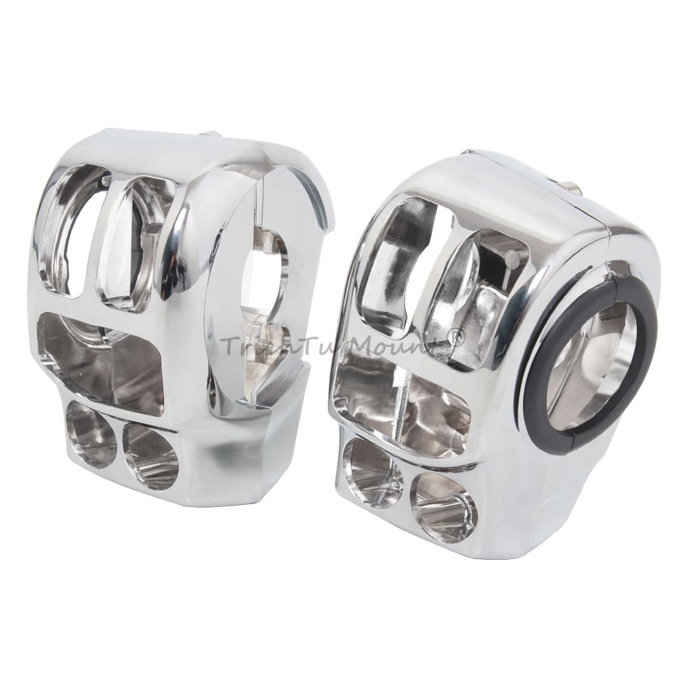 2Pcs Chrome Hand Control Switch Housing Covers For Harley Road King Street Glide