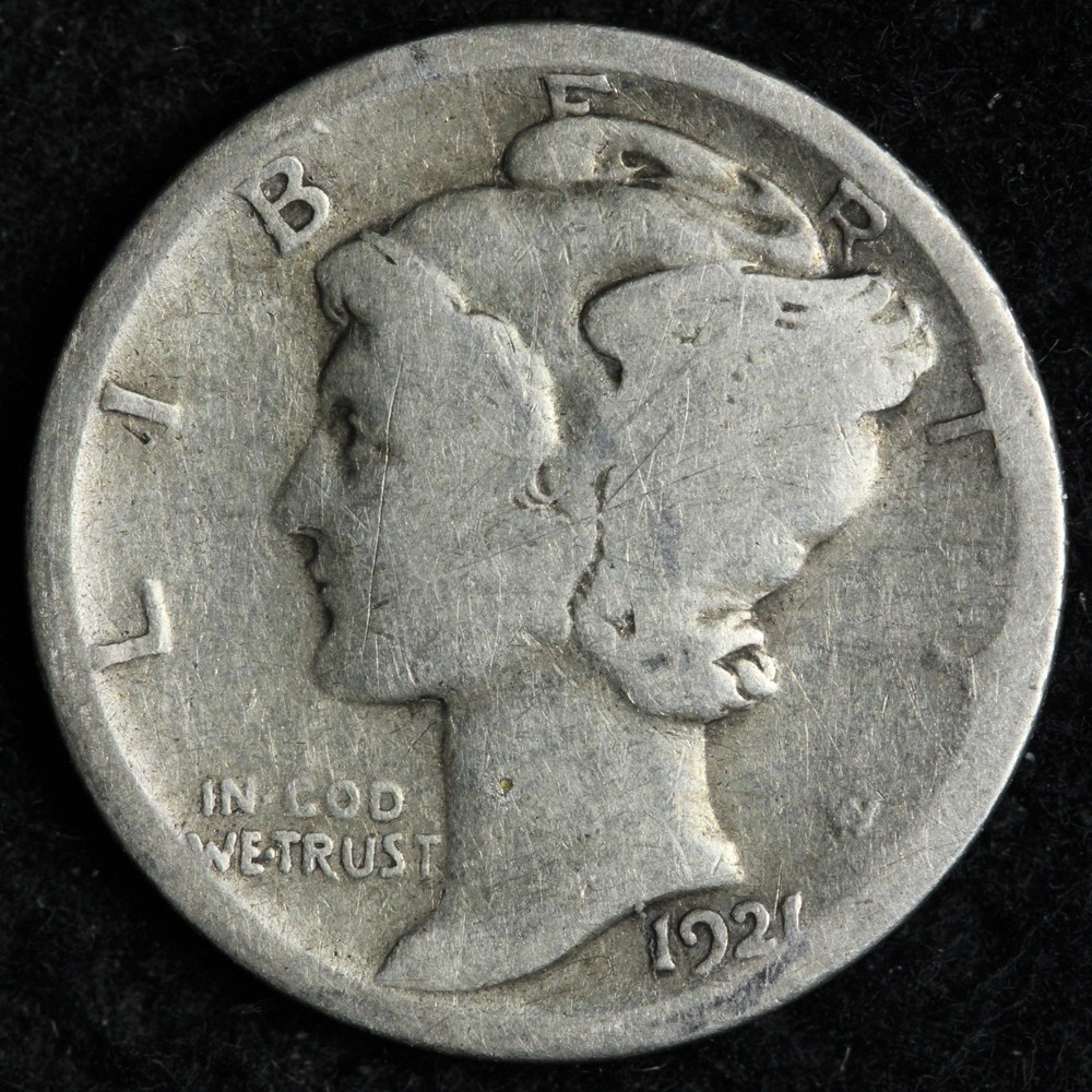 1921-D Mercury Silver Dime GOOD/VG E284 ISEB