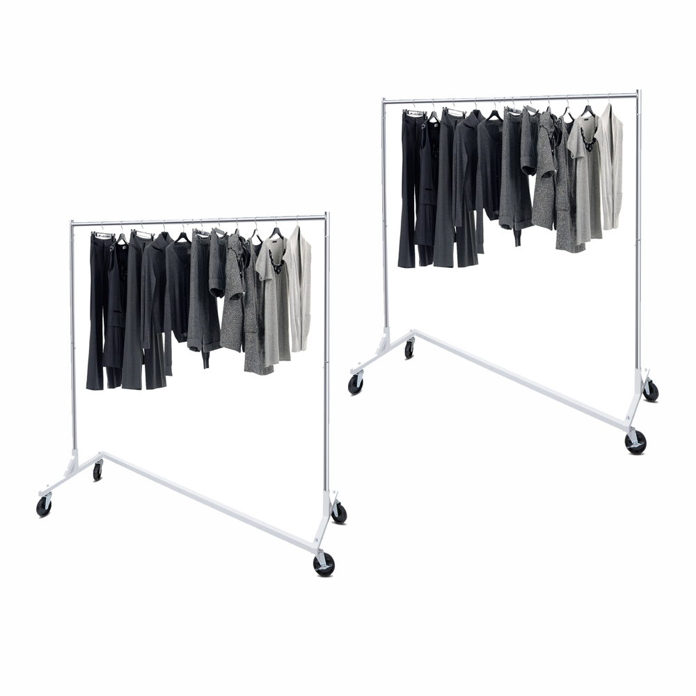2PCS Compact Garment Rack Rolling Z-Base Storage Garment Hanging Clothes Shelf