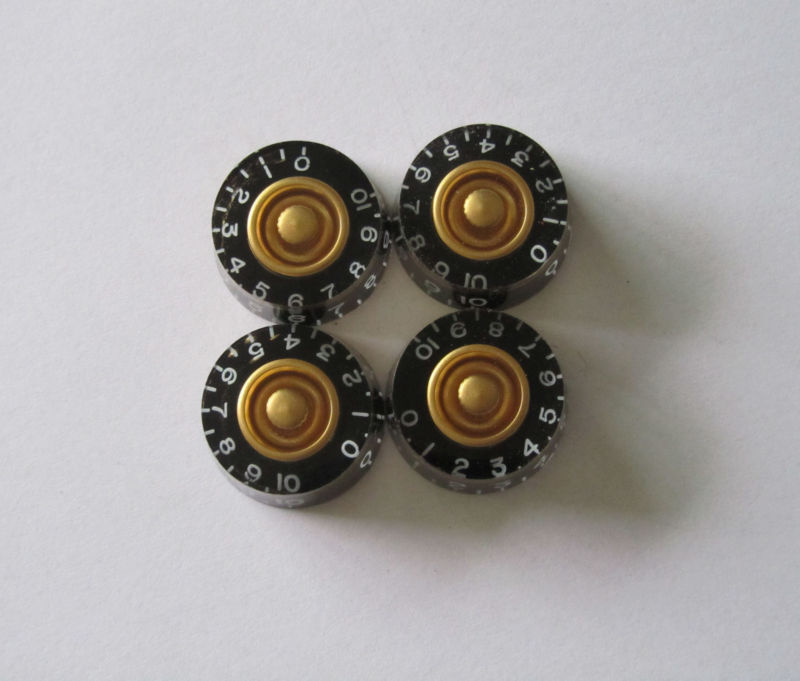 KAISH 4x LP Custom Control Knobs Speed Dial Knobs Black w/ Gold fits Les Paul