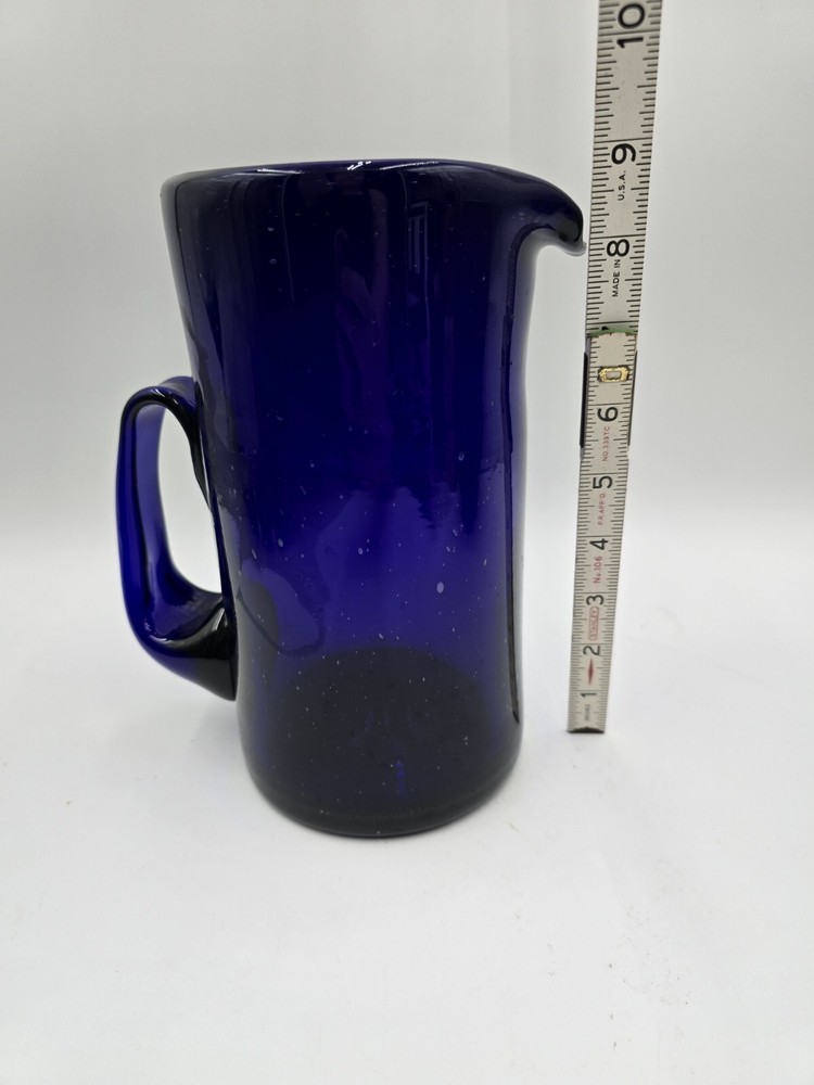 Hand Blown Cobalt Blue Glass Pitcher 9”