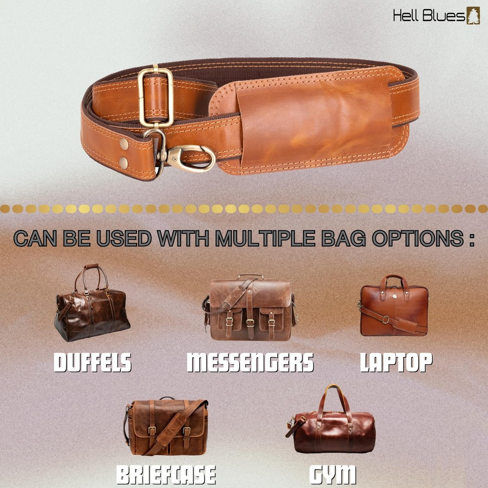 Bag Strap Replacement - Genuine Leather, Double Layered, Brass Swivels