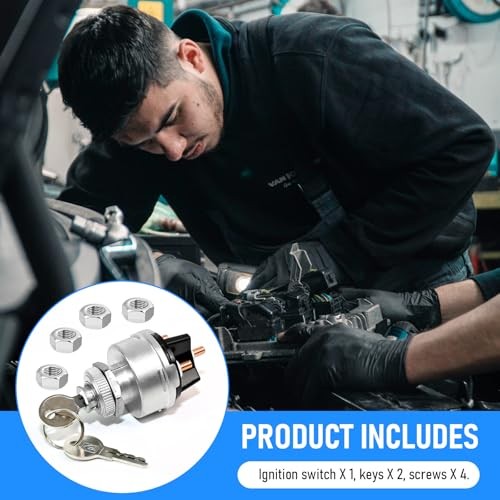 1 Set Wires Ignition Switch， with Key 4 Position Universal Silver Metal