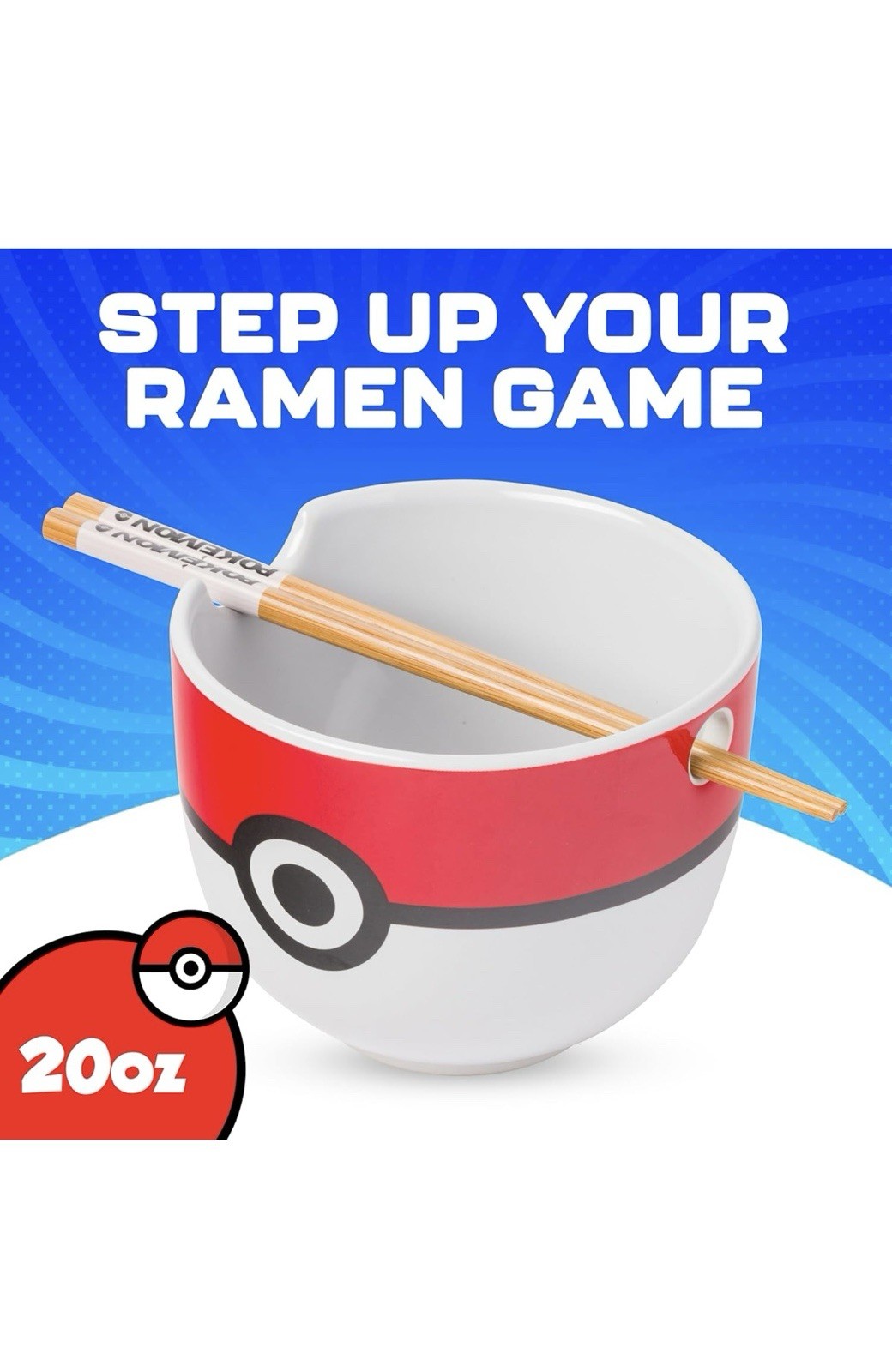 2 Pack Pokémon Pokeball 20oz Ceramic Ramen Noodle Bowl W/ Chopsticks