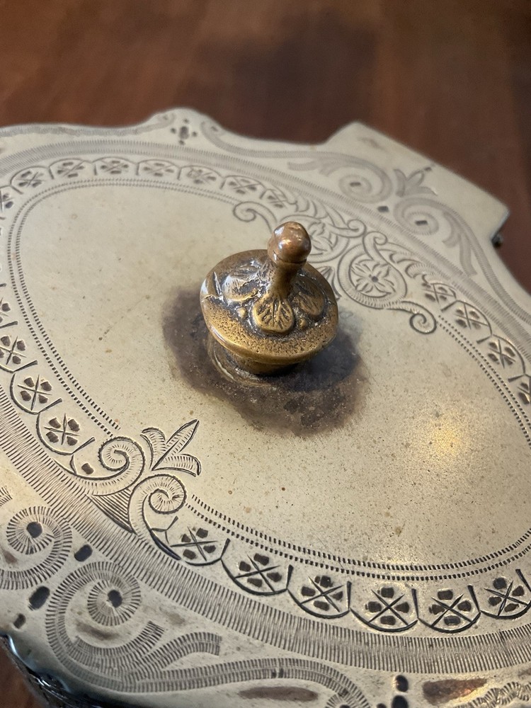 Antique Victorian Silverplate Silver Biscuit Tin / Tea Caddy Rams Head Etched