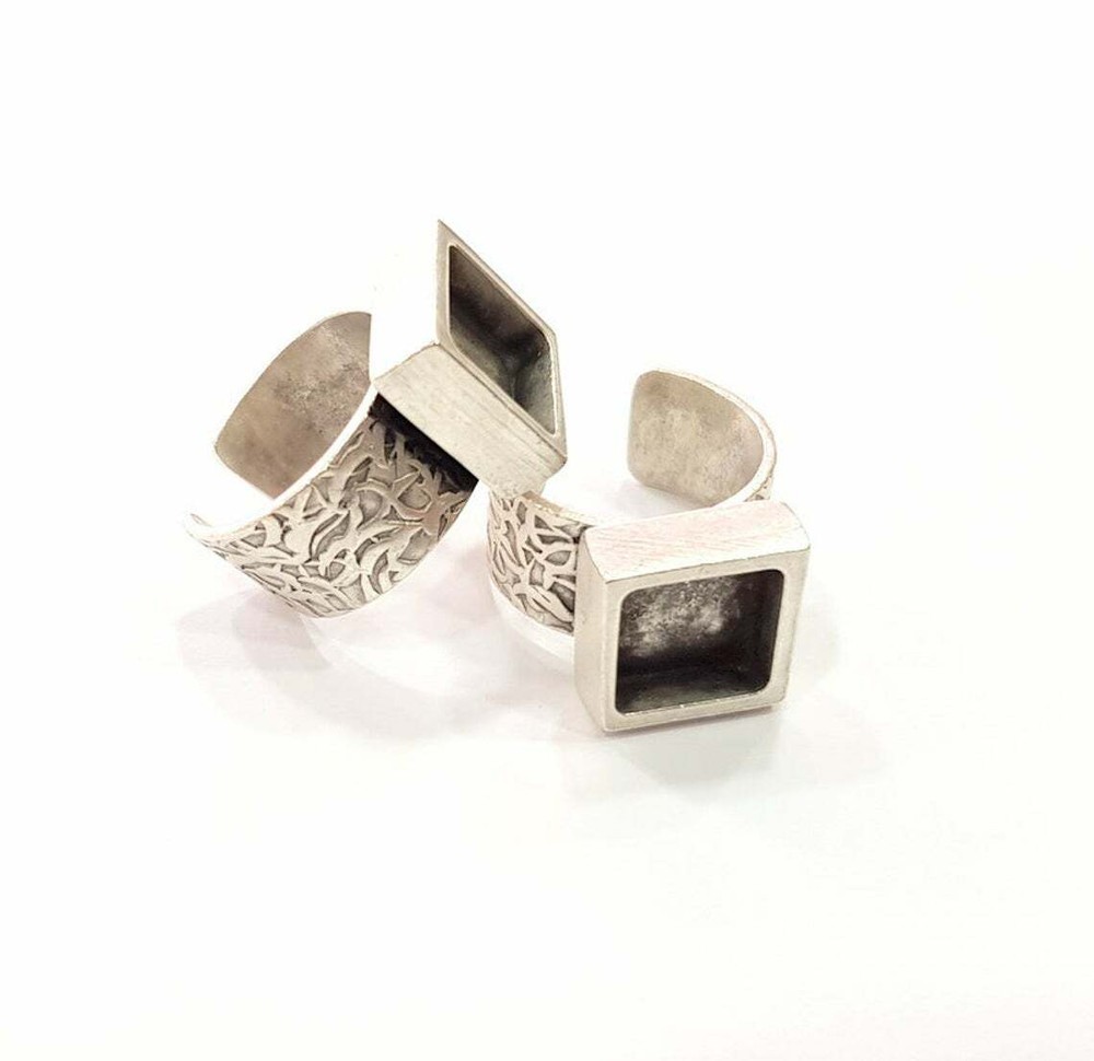 Square Blank Ring Setting Cabochon Base Bezel inlay Mounting Adjustable 10x10mm
