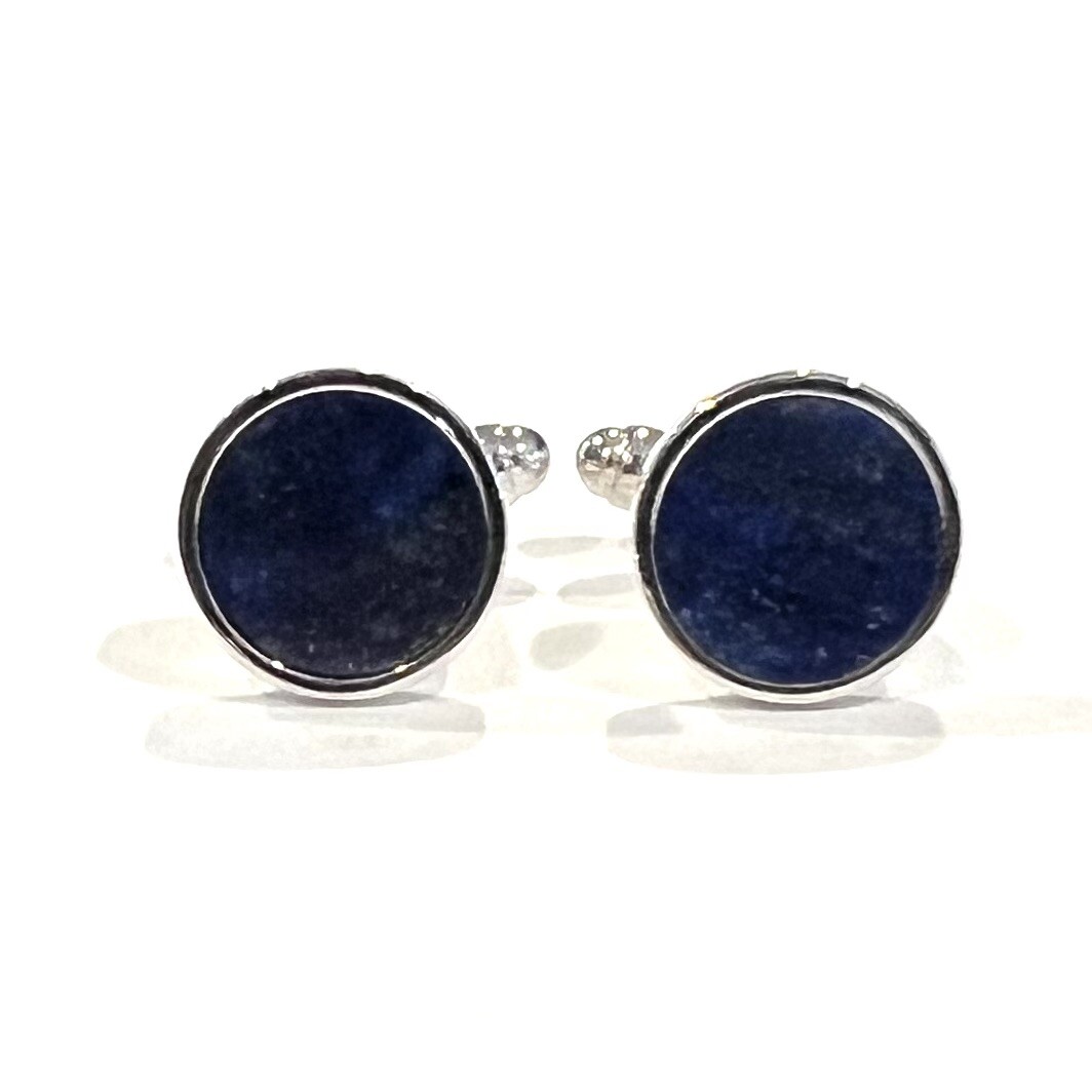 Round Lapis Lazuli Stone Cufflinks Men Birthday Wedding Essentials Gift With Box