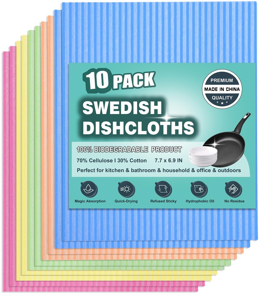 10 Packs Swedish Dishcloths For Kitchen Reusable Kitchen Dishcloths Compostable