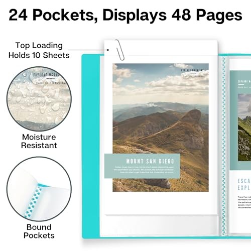 Small Presentation Book 5.5x8.5 (), 24 Pockets Display 48 Half Aqua 2-Pack