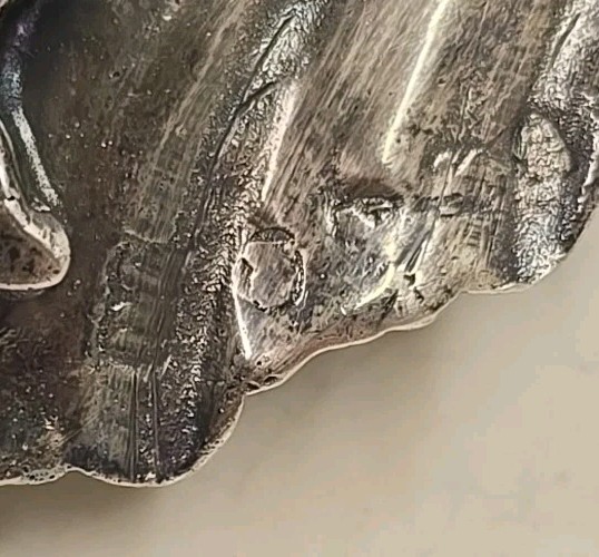 Antique Victorian Scroll Handle Dolphin Footed Silver Shell Dish Salt Dip