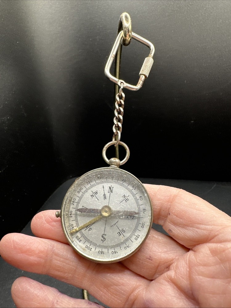 Antique German Silvertone Compass Key Chain