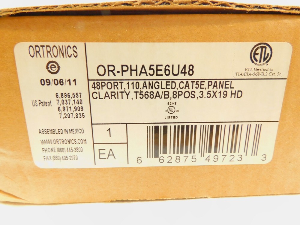 Cat5e Patch Panel Ortronics PHA5E6U48 Clarity 5E Angled 2U 48-Port Panel - NEW