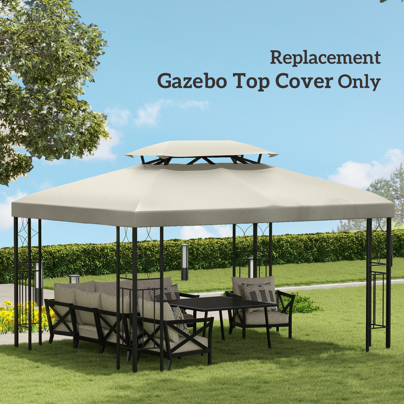 13' x 10' 2-Tier Gazebo Canopy Top Cover Replacement for Patio, Cream White