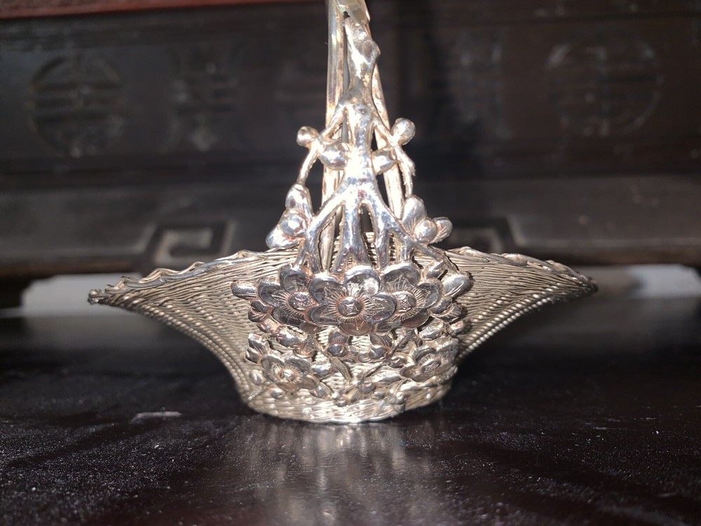 Chinese Antique Stering Silver Basket With Mark