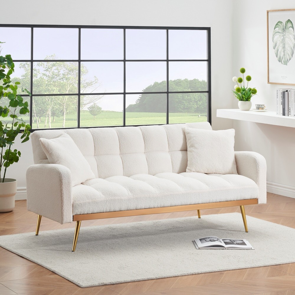 Convertible Sleeper Sofa Bed Loveseat Sofa Couch Futon Sofa Bed w/ Pillows