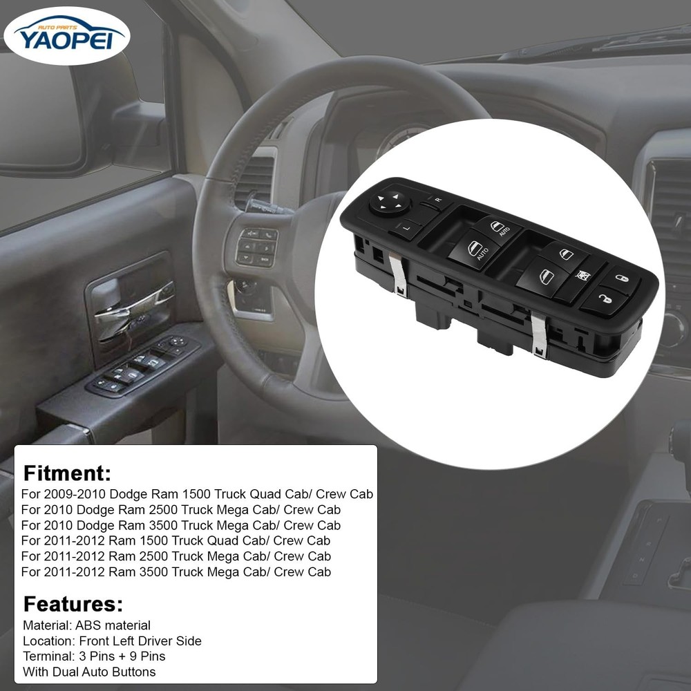 Front Driver Side Master Power Window Switch for 2009-2015 Dodge Ram 1500 2500 3