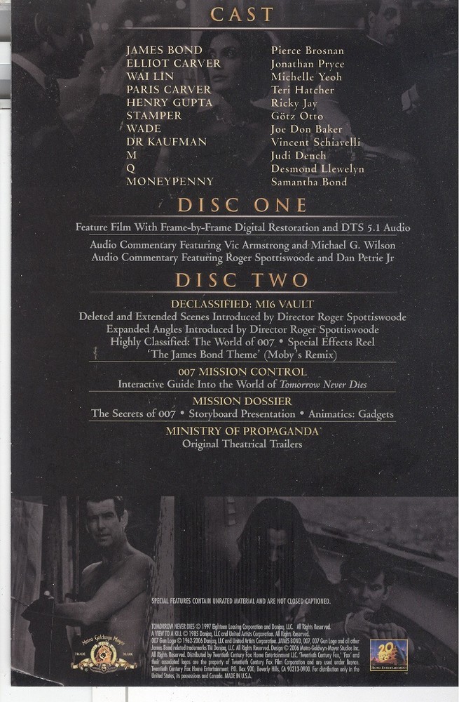 No Disc 007 Tomorrow Never Dies (2006) Ultimate Edition Information Booklet