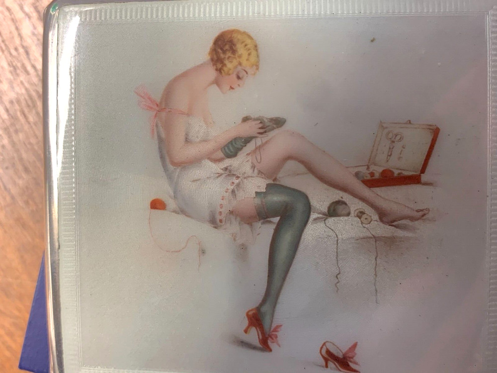 GERMAN Silver and Enamel Cigarette Case with EROTIC THEME