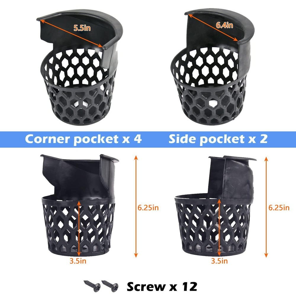 6 Pack Plastic Pool Table Web Pockets Replacement for Billiard Table