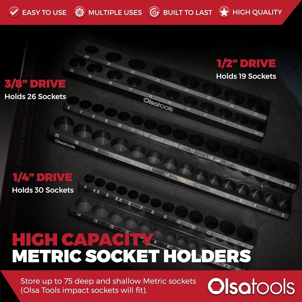 Drive Metric Socket Holder Set - Professional Tool Organizer