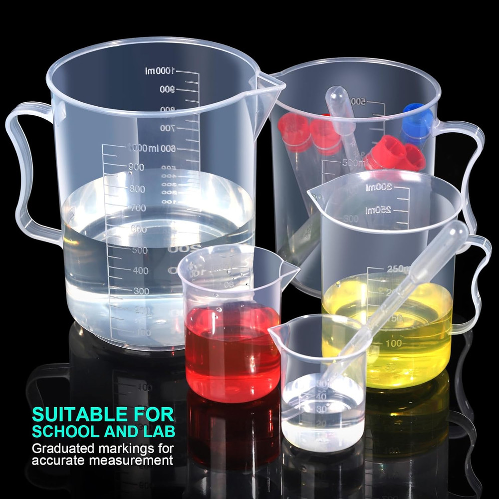 10-Piece Plastic Graduated Cylinder & Beaker Set for Lab Use