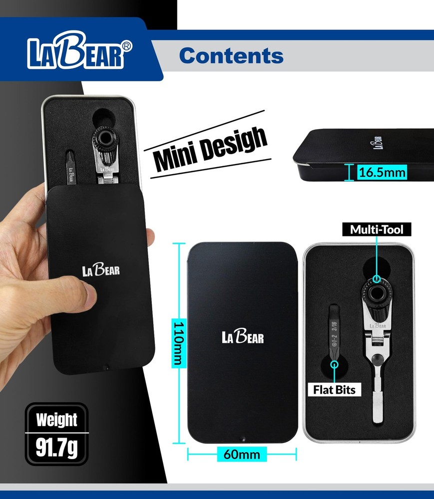 LABEAR EDC Ratchet Wrench Set – Flat End Flex Head, Screwdriver Multitool Bits