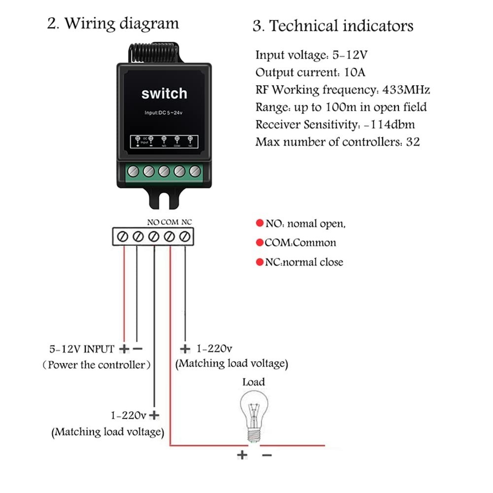 DC12V Remote Control Switch,10A Relay Mini Wireless Switch,Dry Contact Relay Rem