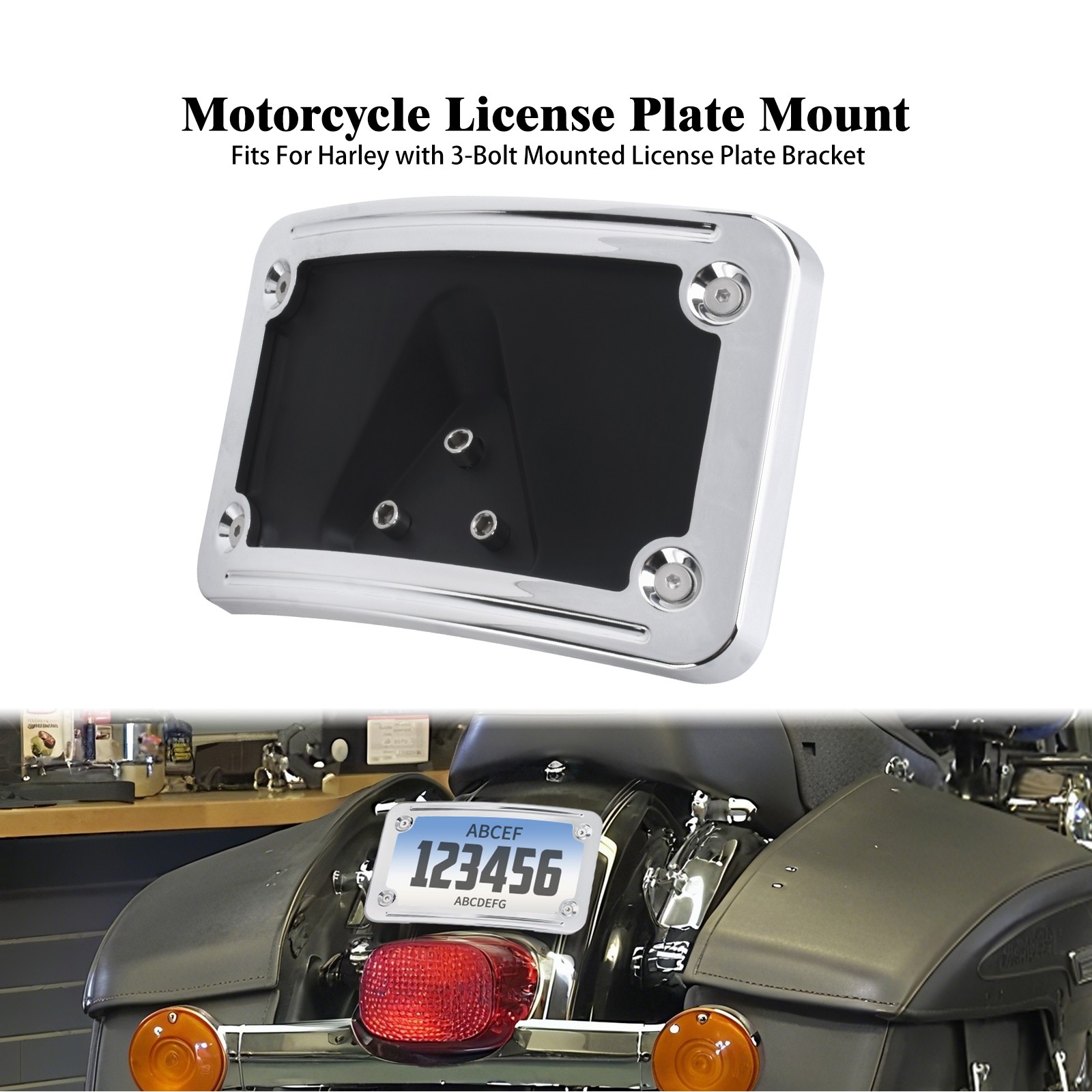 Chrome Curved Laydown License Plate Mount Bracket For Harley Softail Sportster