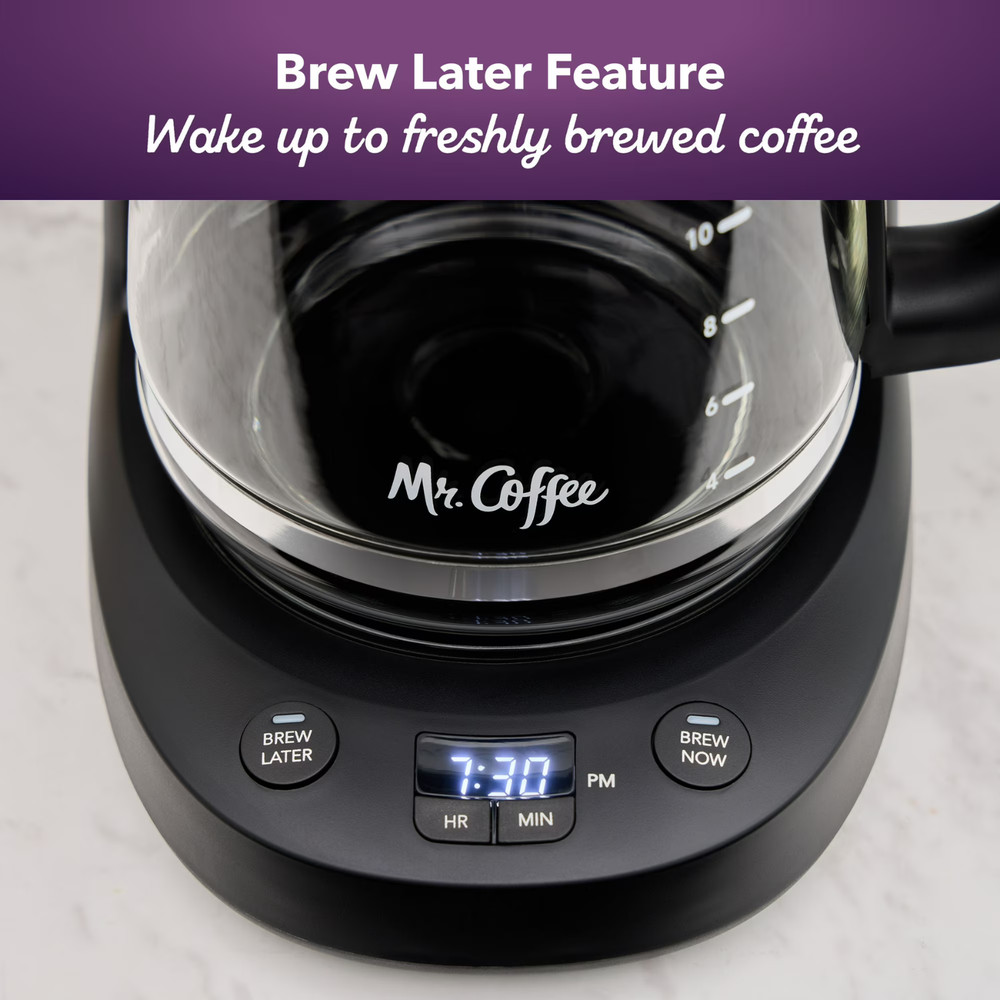 Mr. Coffee Programmable Coffee Maker, 12-Cup Coffee Maker, Black