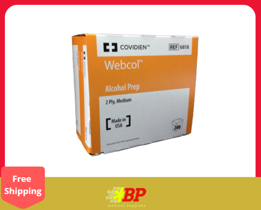 ALCOHOL PREP PAD 6818 Webcol Prep 2 ply Medium 200ct Covidien
