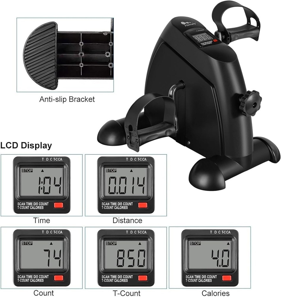 Compact Pedal Exerciser with Adjustable Resistance and Digital Display - Black